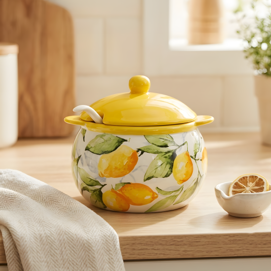 Lemon Pattern Porcelain Sugar Bowl Large